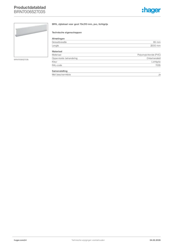 Afbeelding Hager Productdatablad BRN7006527035 | Hager Nederland