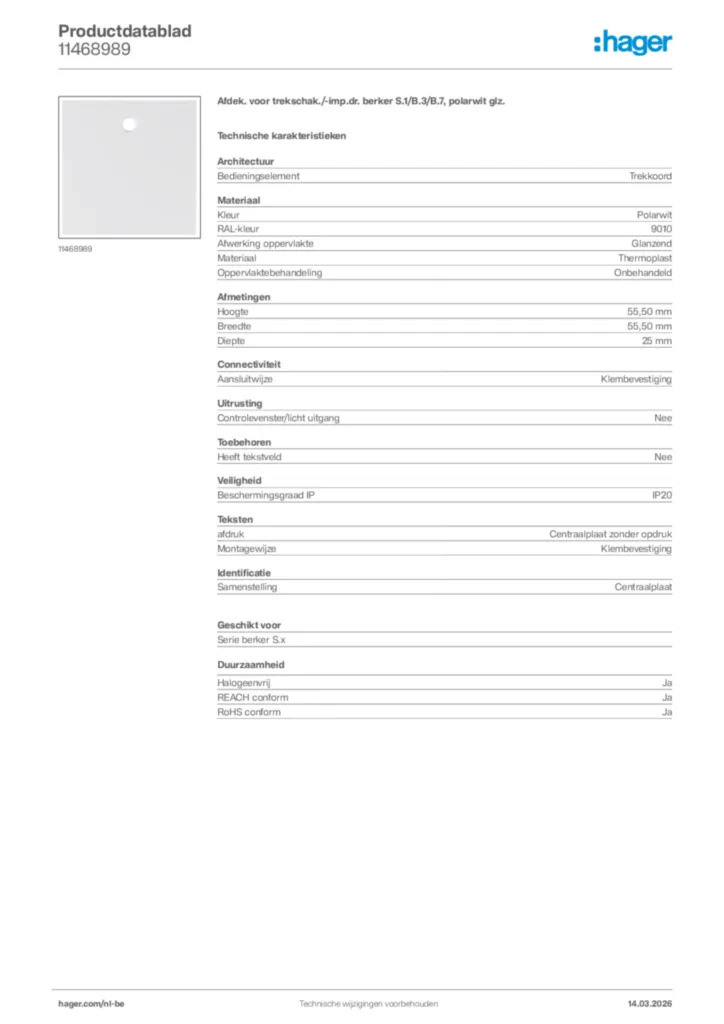 Afbeelding Hager Productdatablad 11468989 | Hager Belgium