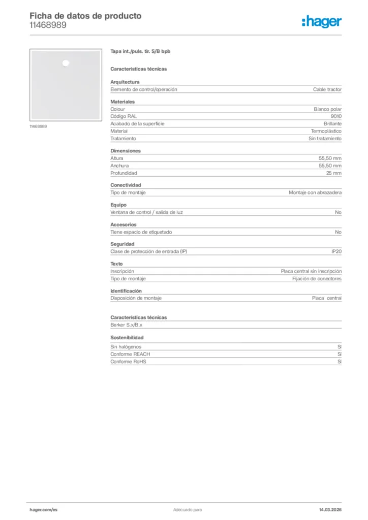 Imagen Hager Ficha de datos de producto 11468989 | Hager España