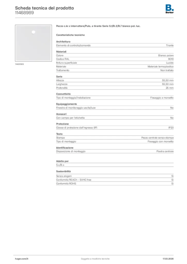 Immagine Berker Scheda tecnica del prodotto 11468989 | Hager Italia