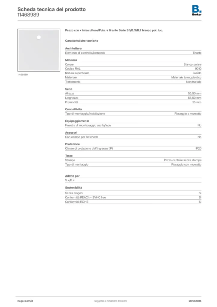 Immagine Berker Scheda tecnica del prodotto 11468989 | Hager Italia