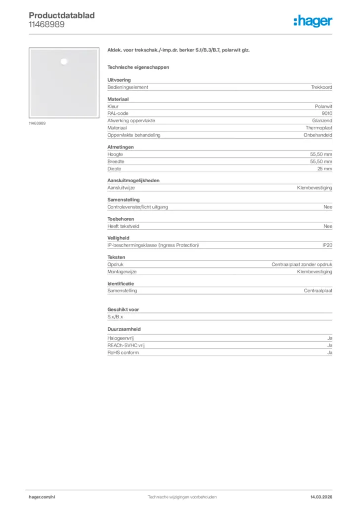 Afbeelding Hager Productdatablad 11468989 | Hager Nederland