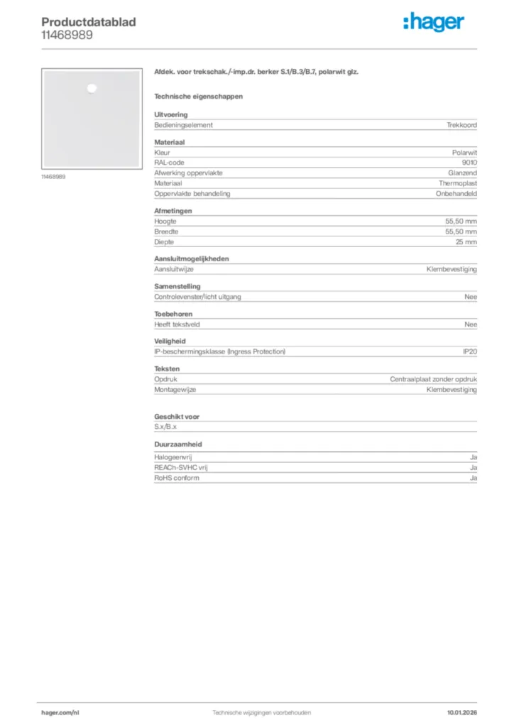 Afbeelding Hager Productdatablad 11468989 | Hager Nederland
