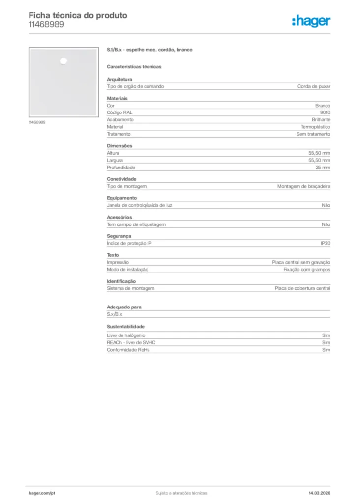 Imagem Hager Ficha técnica do produto 11468989 | Hager Portugal