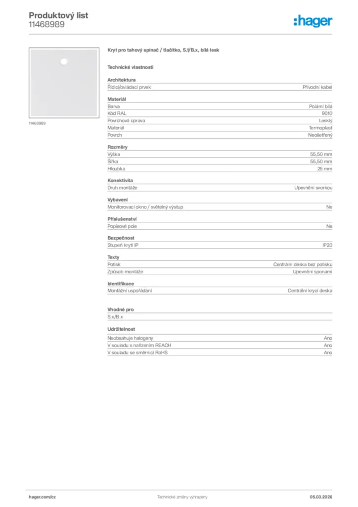Obrázek Hager Product data sheet 11468989 | Hager