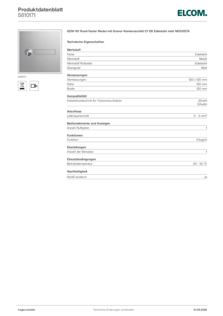 Bild Elcom Produktdatenblatt 5810171 | Hager Deutschland