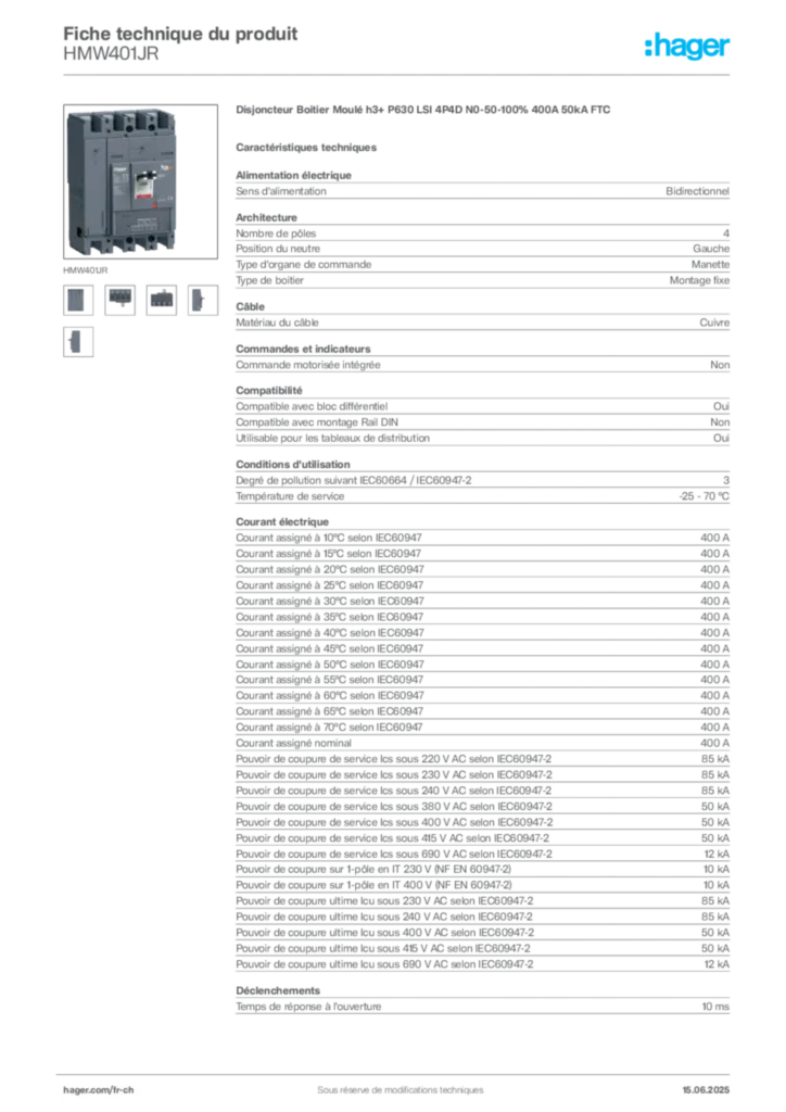 Image Hager Fiche technique du produit HMW401JR | Hager Suisse