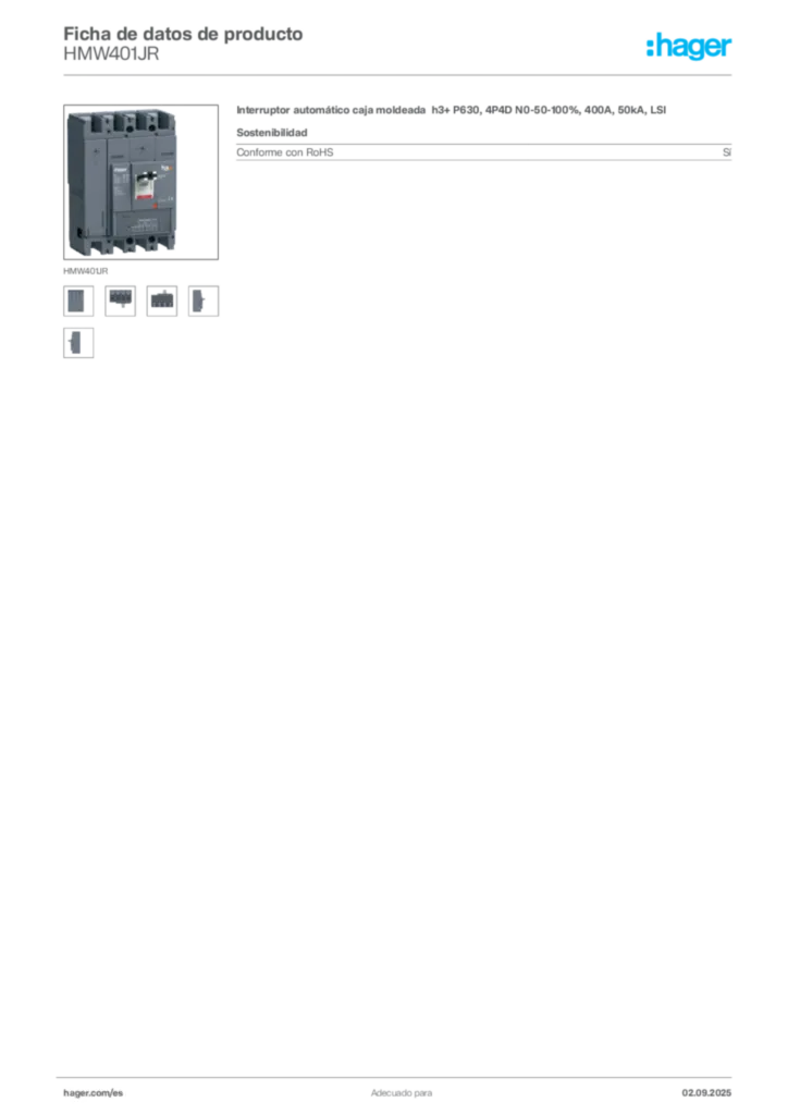 Imagen Hager Ficha de datos de producto HMW401JR | Hager España