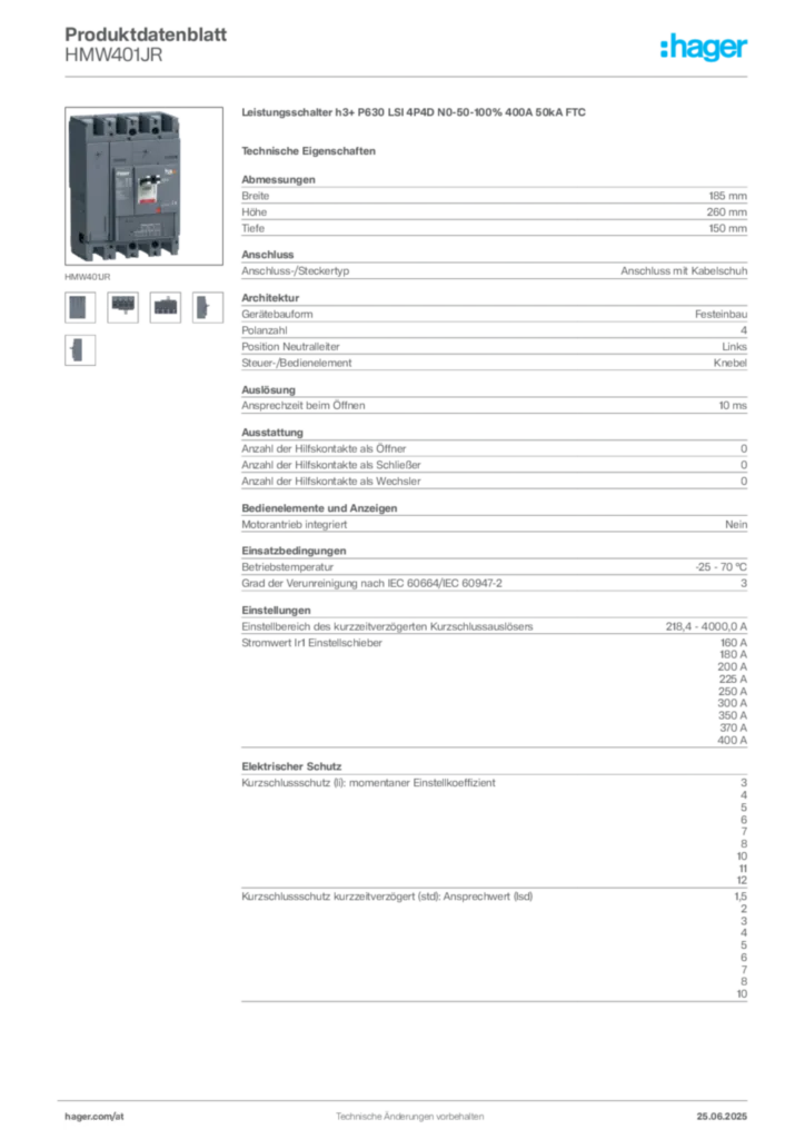 Bild Hager Produktdatenblatt HMW401JR | Hager Deutschland