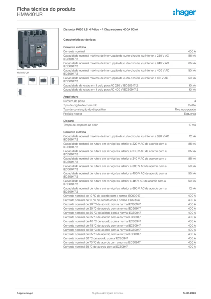 Imagem Hager Ficha técnica do produto HMW401JR | Hager Portugal