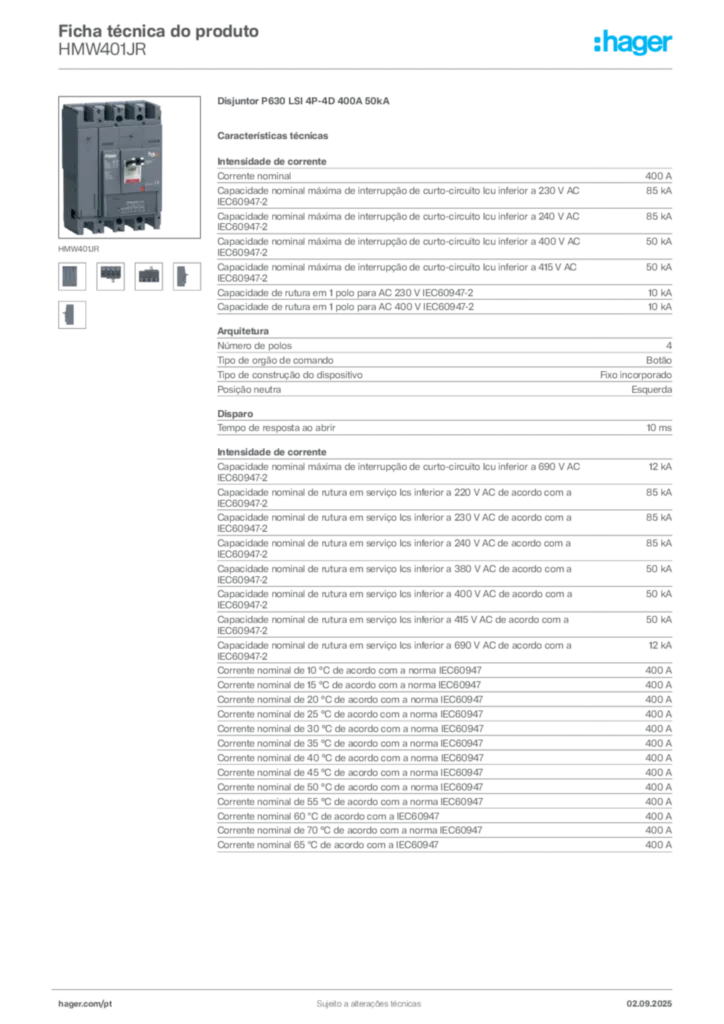 Imagem Hager Ficha técnica do produto HMW401JR | Hager Portugal