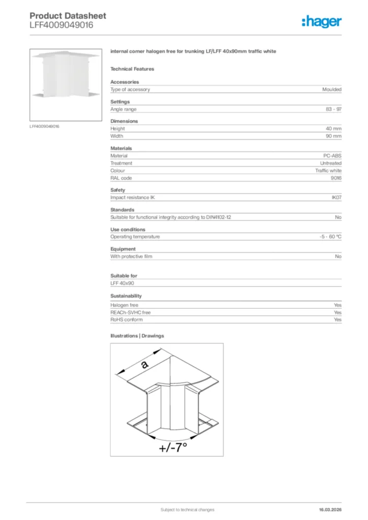 Image Hager Product data sheet LFF4009049016  | Hager Africa