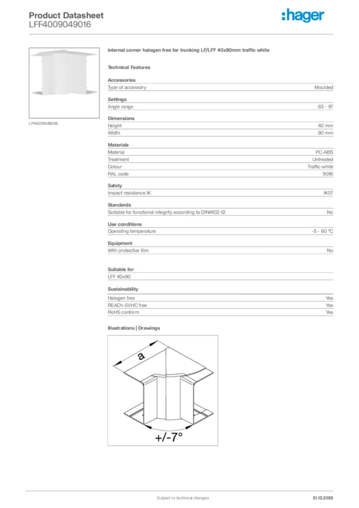 Image Hager Product data sheet LFF4009049016  | Hager Africa