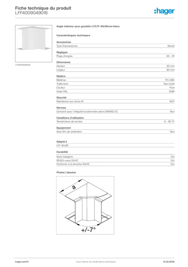 Image Hager Fiche technique du produit LFF4009049016 | Hager France