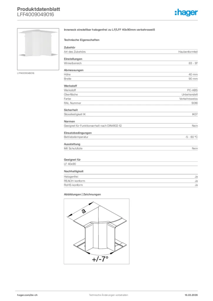 Bild Hager Produktdatenblatt LFF4009049016 | Hager Schweiz