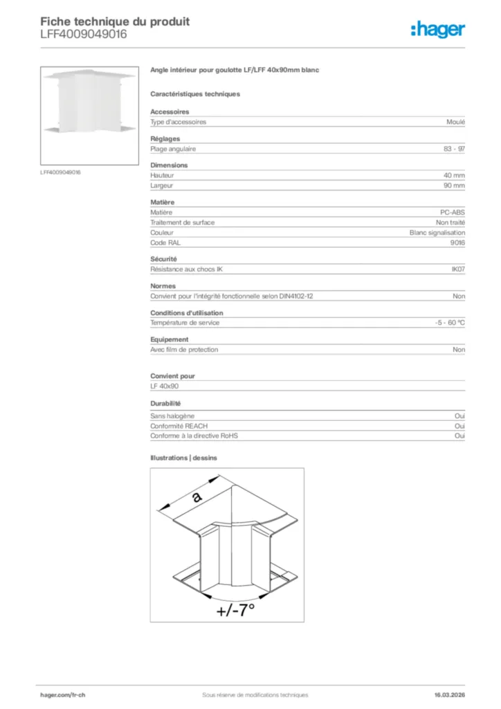 Image Hager Fiche technique du produit LFF4009049016 | Hager Suisse