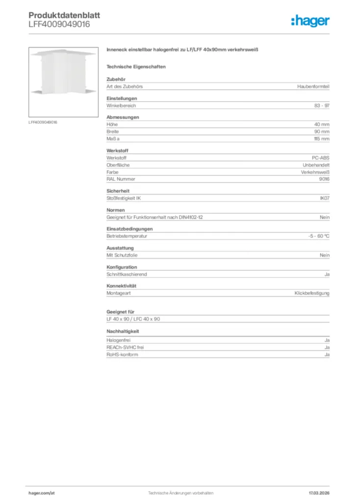 Bild Hager Produktdatenblatt LFF4009049016 | Hager Deutschland