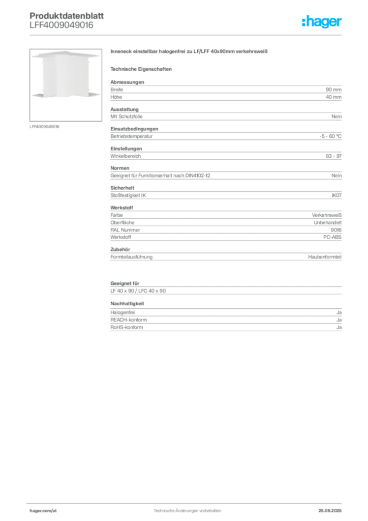 Bild Hager Produktdatenblatt LFF4009049016 | Hager Deutschland