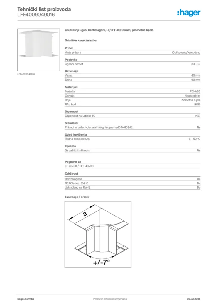 Slika Hager Tehnički list proizvoda LFF4009049016  | Hager