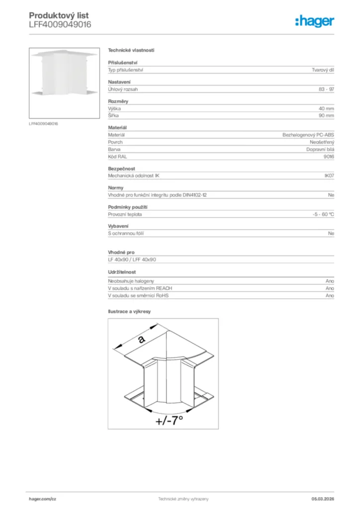 Obrázek Hager Product data sheet LFF4009049016 | Hager