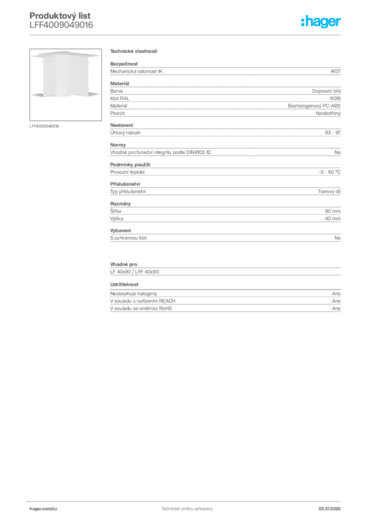 Obrázek Hager Produktový list LFF4009049016 | Hager