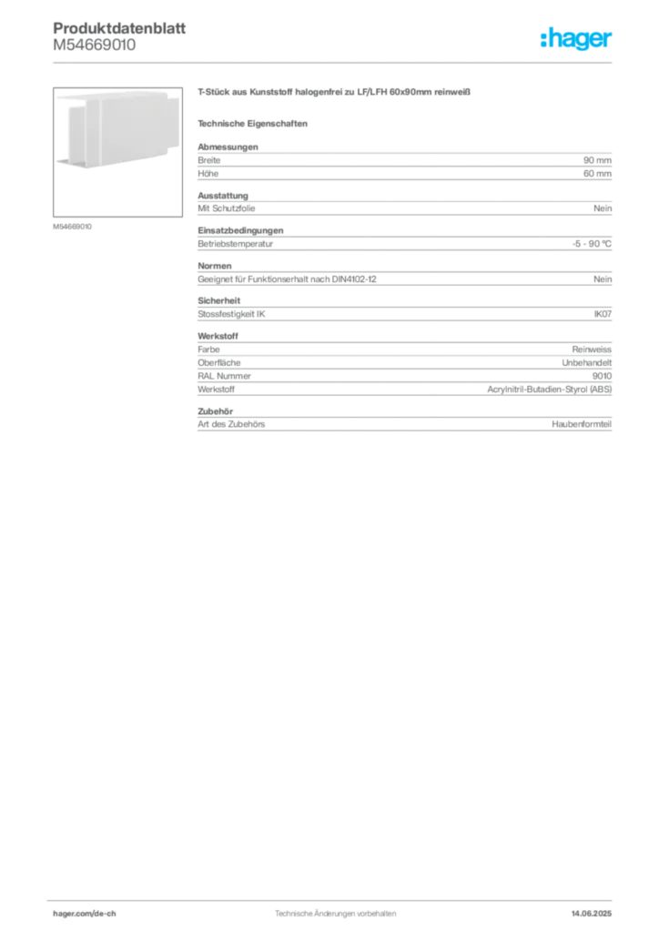 Bild Hager Produktdatenblatt M54669010 | Hager Schweiz