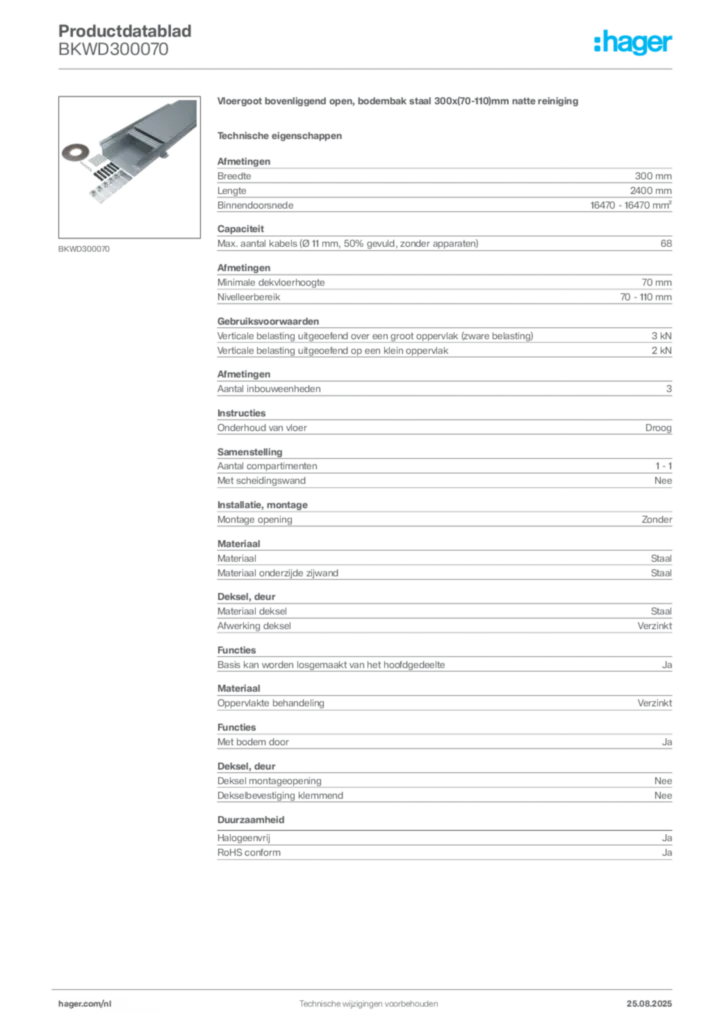 Afbeelding Hager Productdatablad BKWD300070 | Hager Nederland