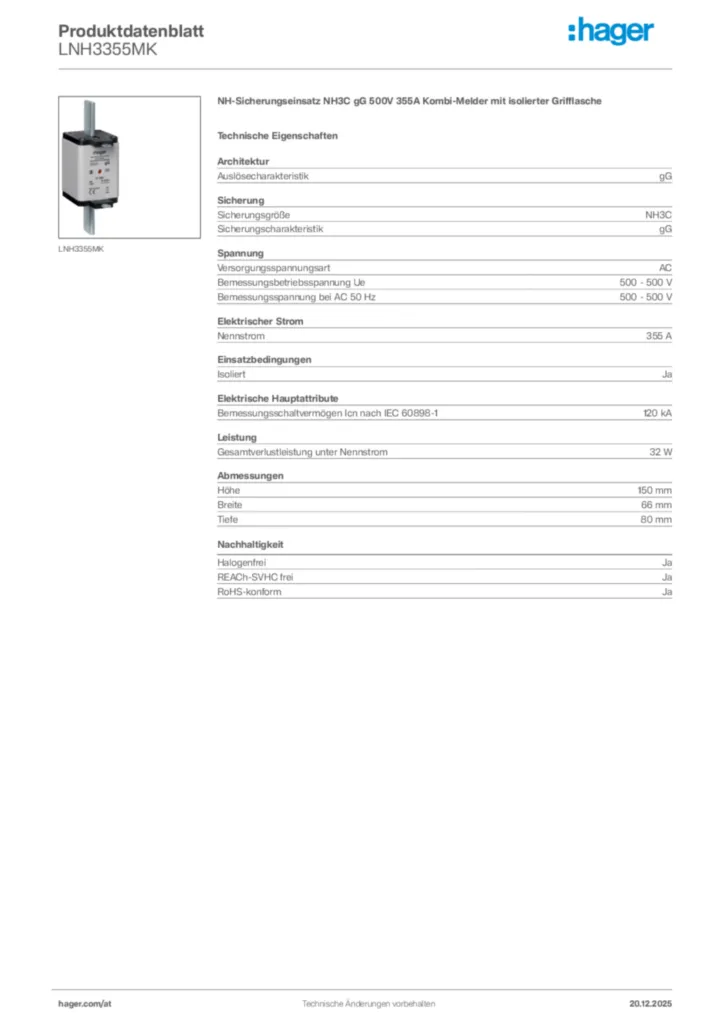 Bild Hager Produktdatenblatt LNH3355MK | Hager Deutschland