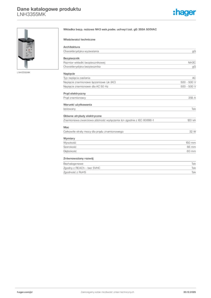 Zdjęcie Hager Dane katalogowe produktu LNH3355MK | Hager Polska
