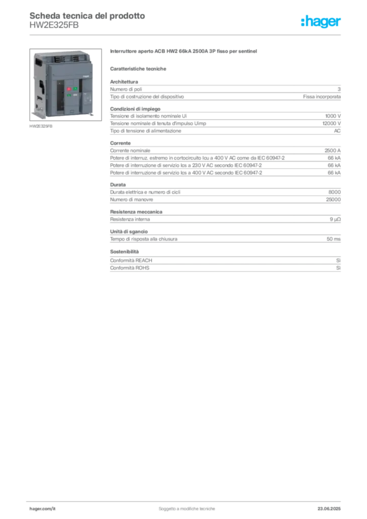 Immagine Hager Scheda tecnica del prodotto HW2E325FB | Hager Italia