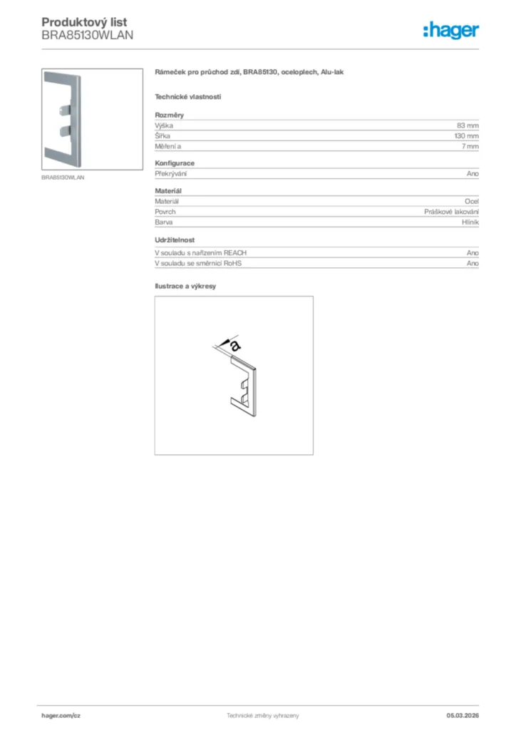 Obrázek Hager Product data sheet BRA85130WLAN | Hager