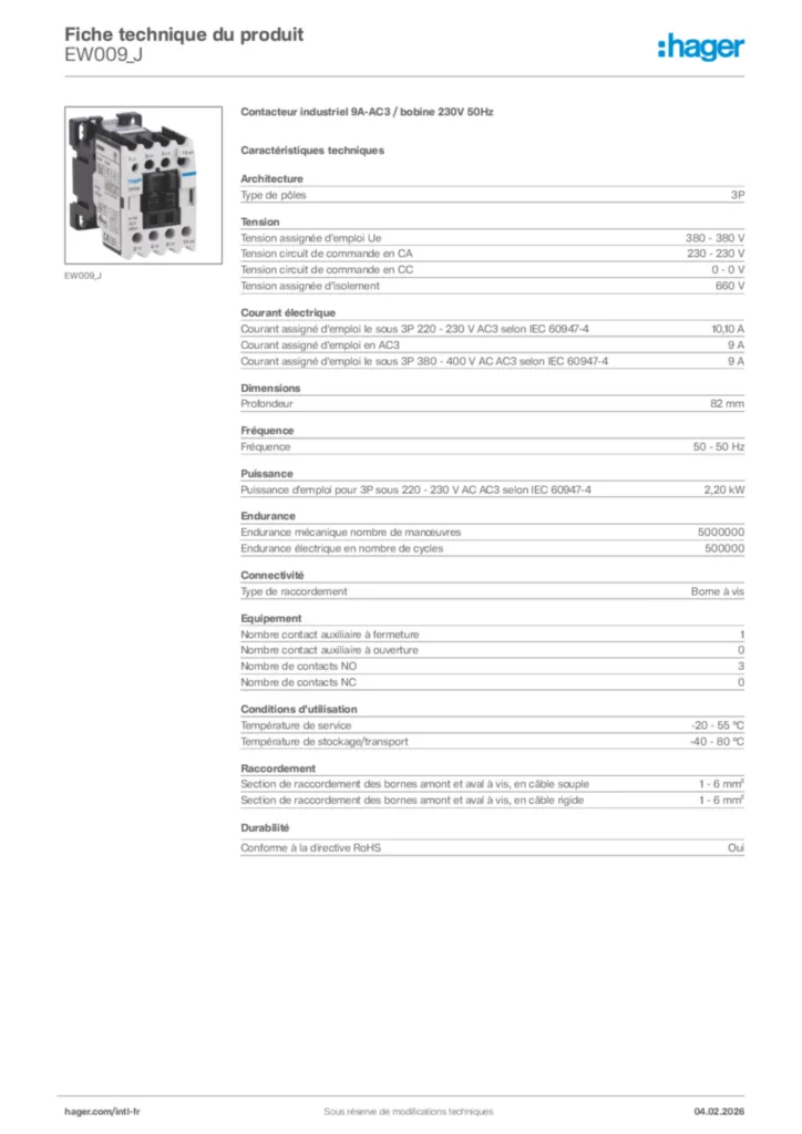 Image Hager Fiche technique du produit EW009_J | Hager Afrique
