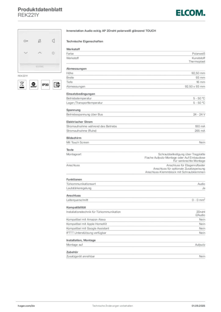 Bild Elcom Produktdatenblatt REK221Y | Hager Deutschland