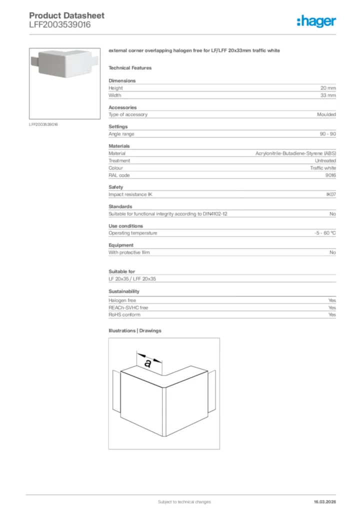Image Hager Product data sheet LFF2003539016  | Hager Africa