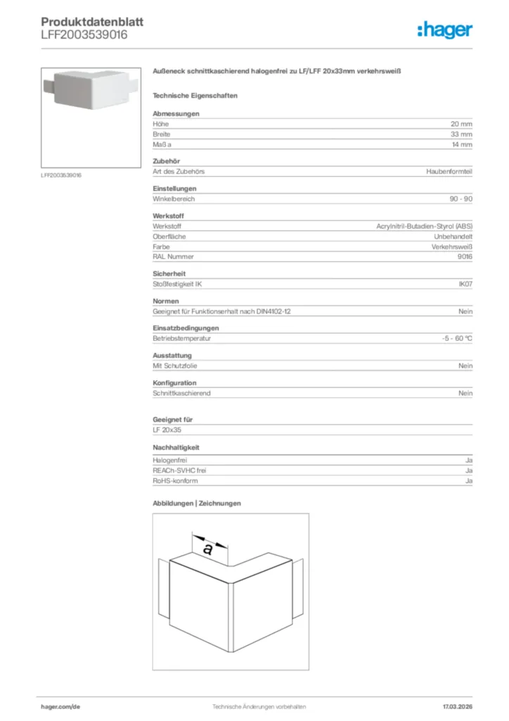 Bild Hager Produktdatenblatt LFF2003539016 | Hager Deutschland