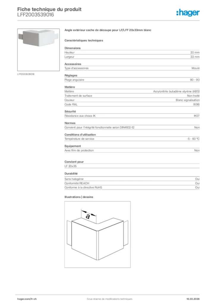 Image Hager Fiche technique du produit LFF2003539016 | Hager Suisse