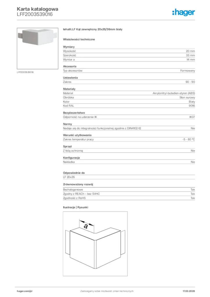 Zdjęcie Hager Karta katalogowa LFF2003539016 | Hager Polska