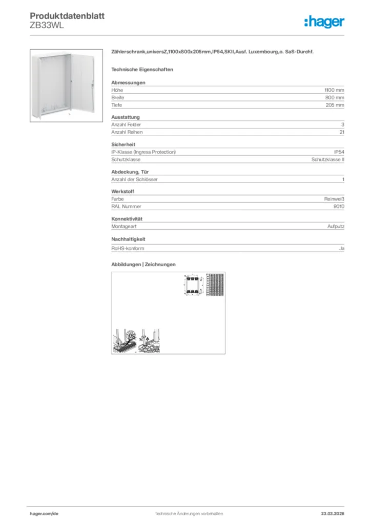 Bild Hager Produktdatenblatt ZB33WL | Hager Deutschland