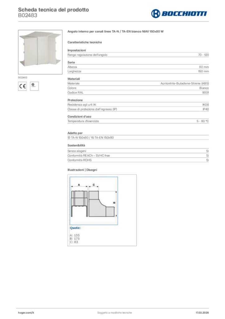 Immagine Bocchiotti Scheda tecnica del prodotto B02483 | Hager Italia