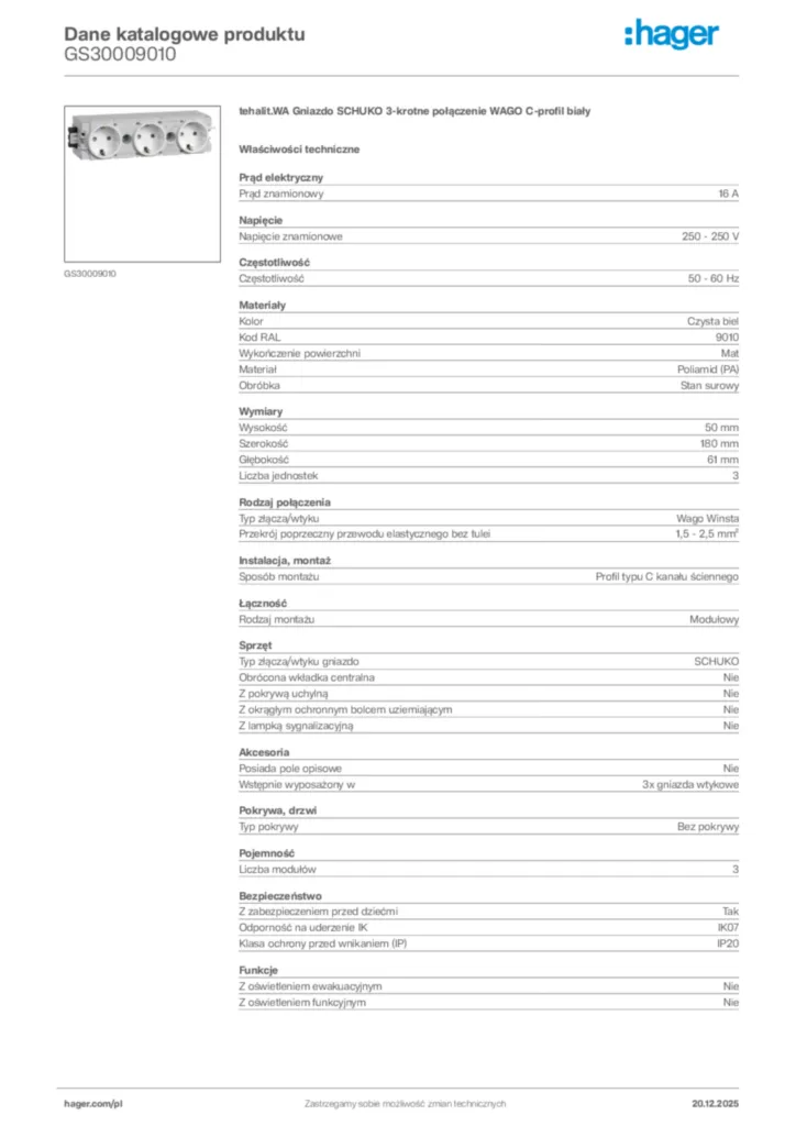 Zdjęcie Hager Dane katalogowe produktu GS30009010 | Hager Polska