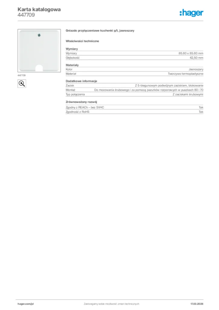 Zdjęcie Hager Karta katalogowa 447709 | Hager Polska