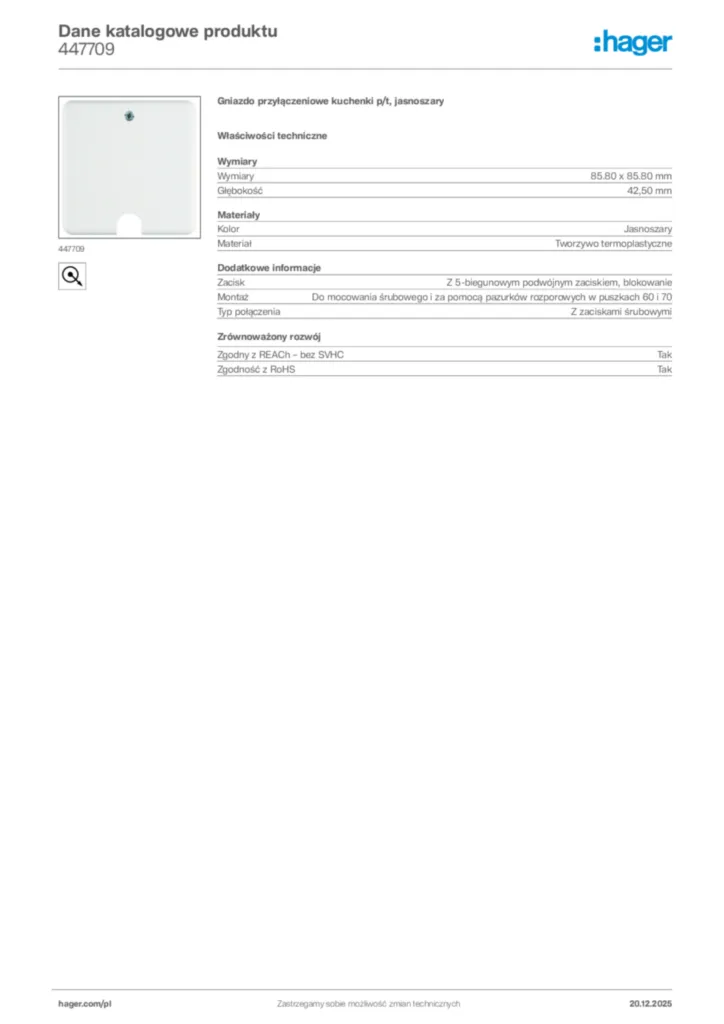 Zdjęcie Hager Dane katalogowe produktu 447709 | Hager Polska