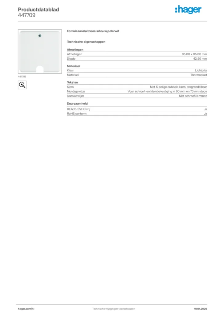 Afbeelding Hager Productdatablad 447709 | Hager Nederland