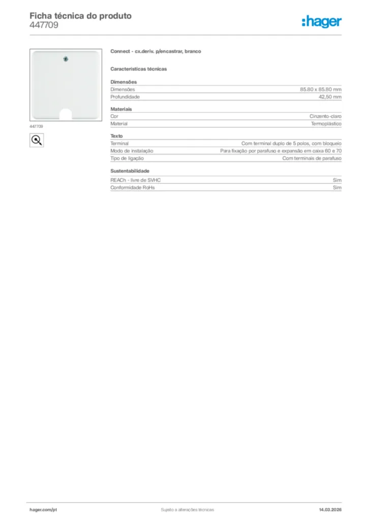 Imagem Hager Ficha técnica do produto 447709 | Hager Portugal