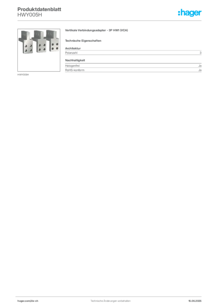 Bild Hager Produktdatenblatt HWY005H | Hager Schweiz