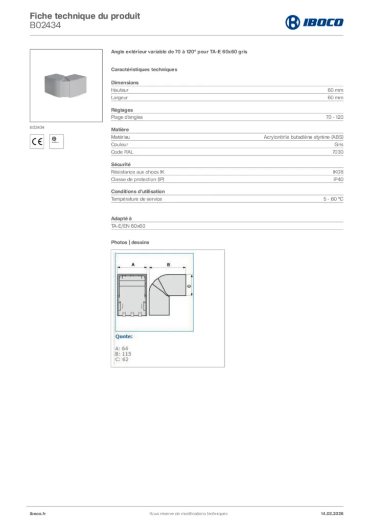 Image Iboco Fiche technique du produit B02434 | Hager France