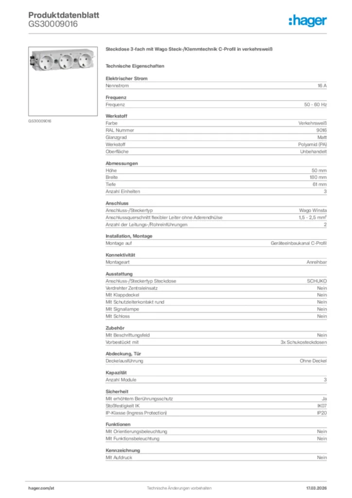 Bild Hager Produktdatenblatt GS30009016 | Hager Deutschland