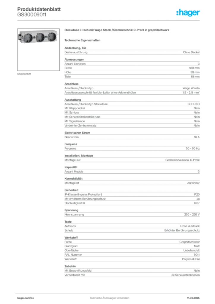 Bild Hager Produktdatenblatt GS30009011 | Hager Deutschland