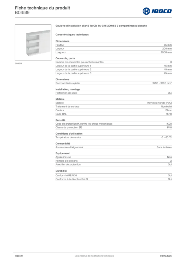 Image Iboco Fiche technique du produit B04519 | Hager France