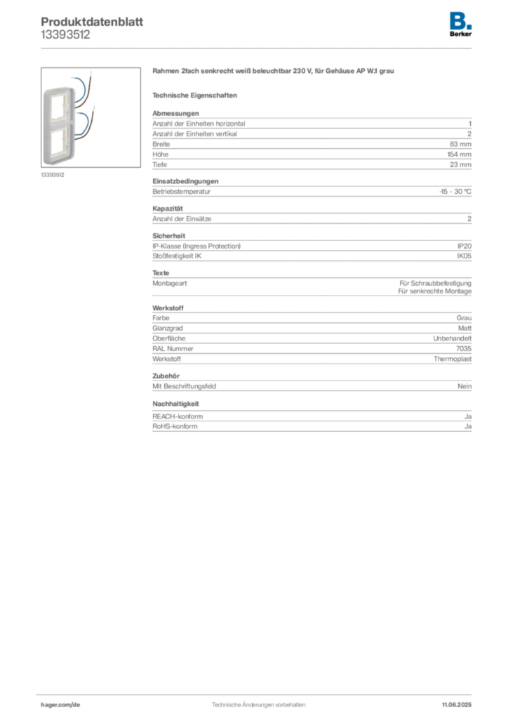 Bild Berker Produktdatenblatt 13393512 | Hager Deutschland